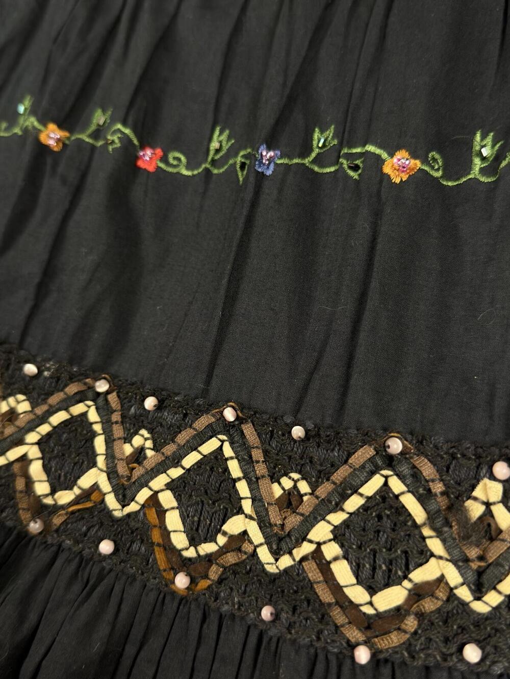 Black Embroidered Bohemian Tiered Skirt - Picture 3 of 6